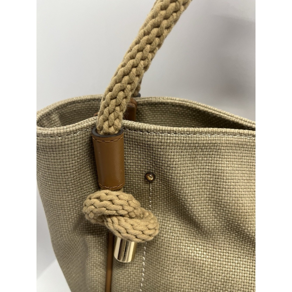 Michael Kors Isla Large Natural Burlap Tote Rope Leather  Purse - Picture 4 of 10